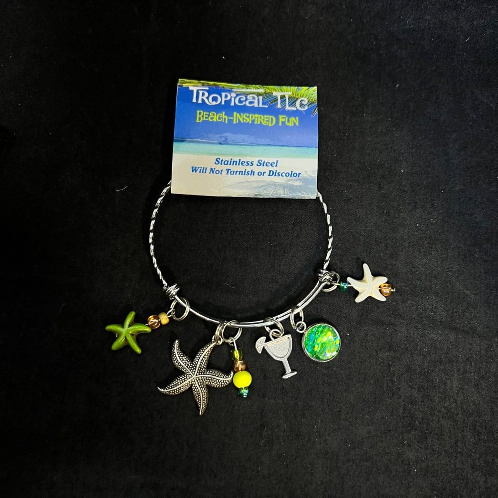 New Tropical TLC Stainless Steel Beach Inspired Expandable Bracelet (3672)